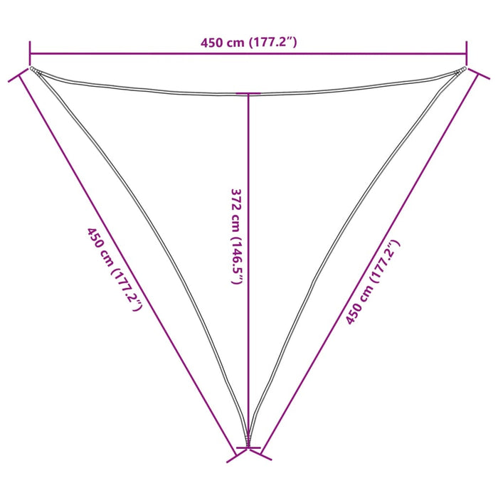 Solseil oxfordstoff trekantet 4,5x4,5x4,5 m hvit