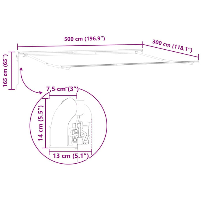 Markise Manual Hvit 5 x 3 m Metall