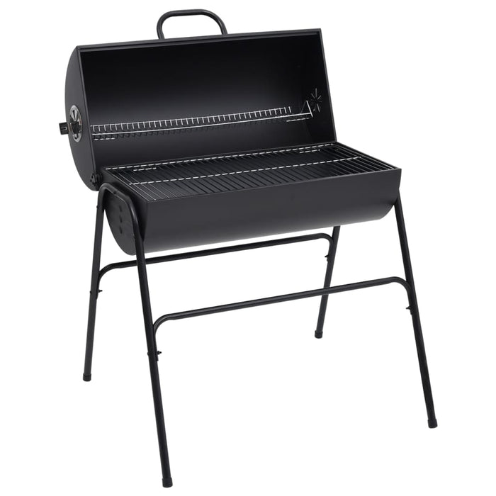 Tønnegrill med 2 grillrister svart 80x95x90 cm stål