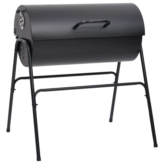 Tønnegrill med 2 grillrister svart 80x95x90 cm stål