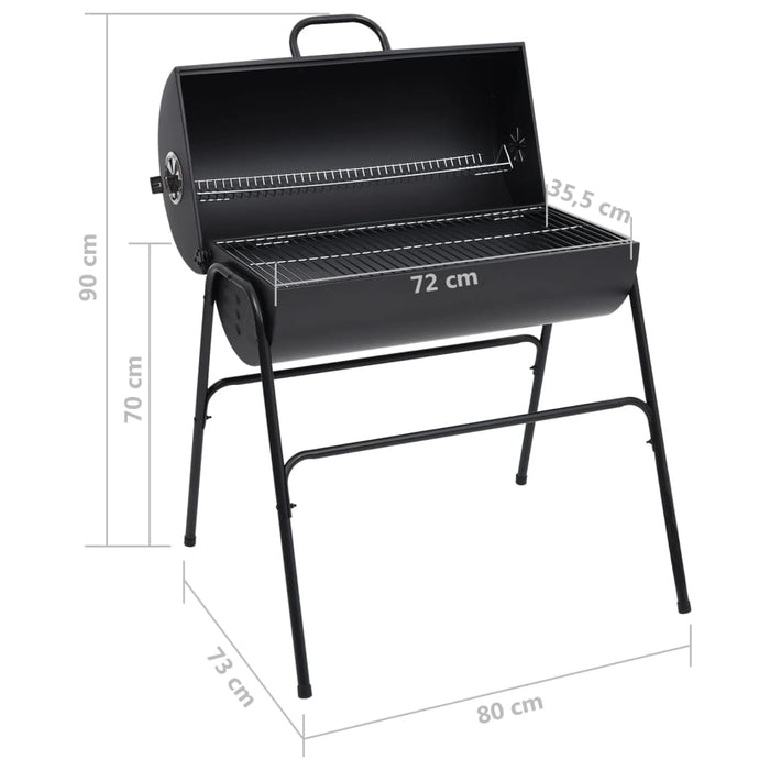 Tønnegrill med 2 grillrister svart 80x95x90 cm stål