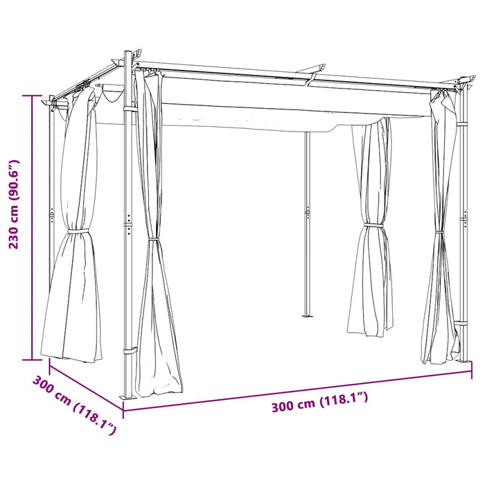 Paviljong med gardiner 3x3 m gråbrun stål