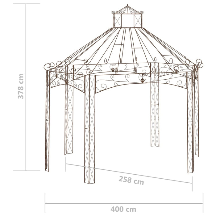 Hagepaviljong antikk brun 400x258x378 cm jern