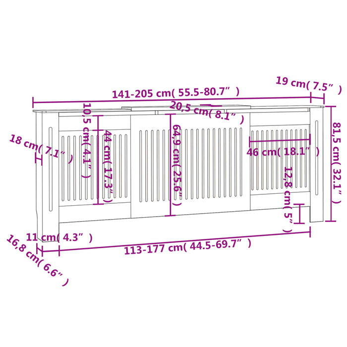 MDF Radiatordeksel 205 cm hvit