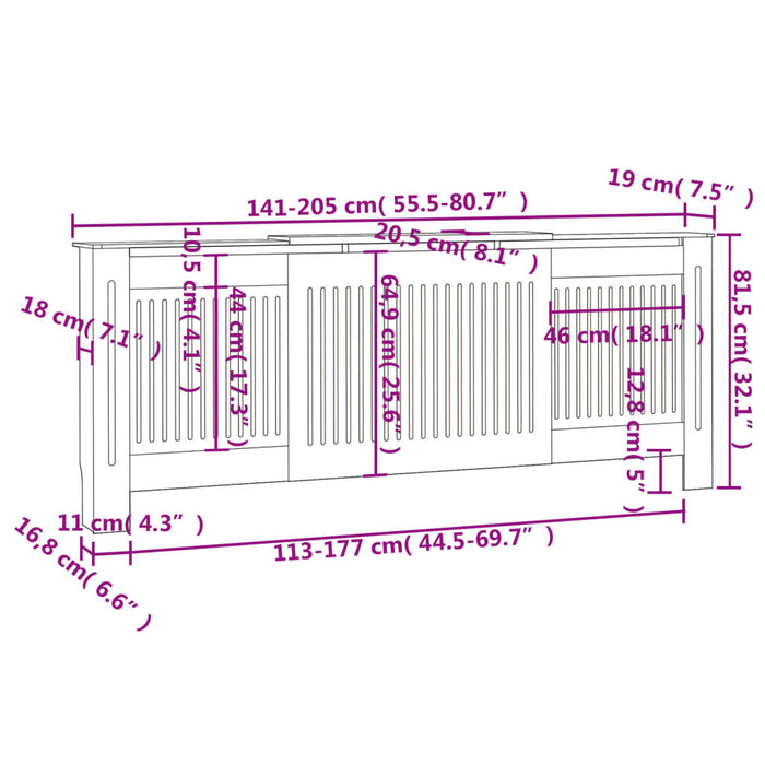 Radiatordeksel MDF 205 cm