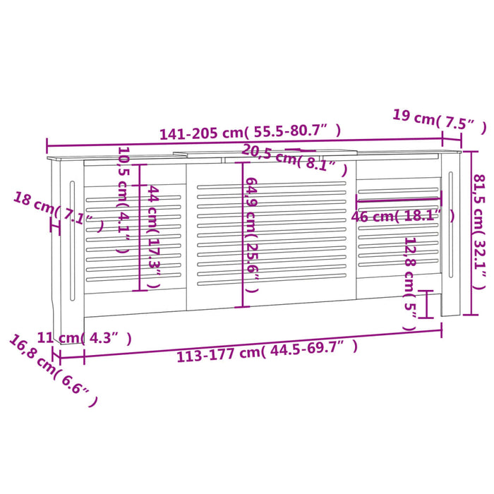 Radiatordeksel MDF svart 205 cm