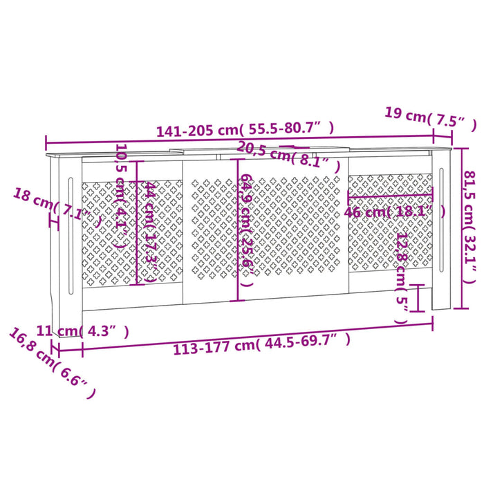 Radiatordeksel MDF svart 205 cm