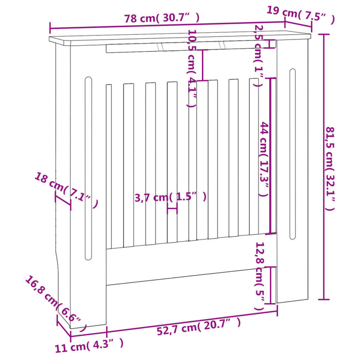 Radiatordeksel MDF grå 78 cm