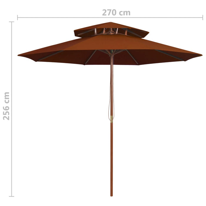 Dobbel parasoll med trestang 270 cm terrakotta