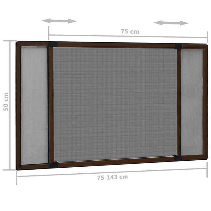 Utvidbar insektskjerm for vindu brun (75-143)x50 cm