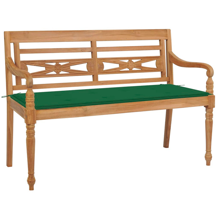 Batavia benk med grønn pute 120 cm heltre teak