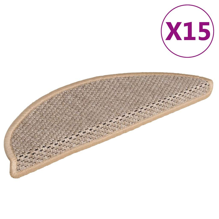 Selvklebende trappematter sisal 15 stk 56x17x3 cm lys beige