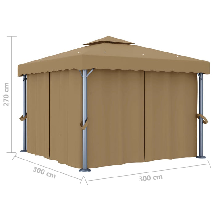 Paviljong med gardin 3x3 m gråbrun aluminium