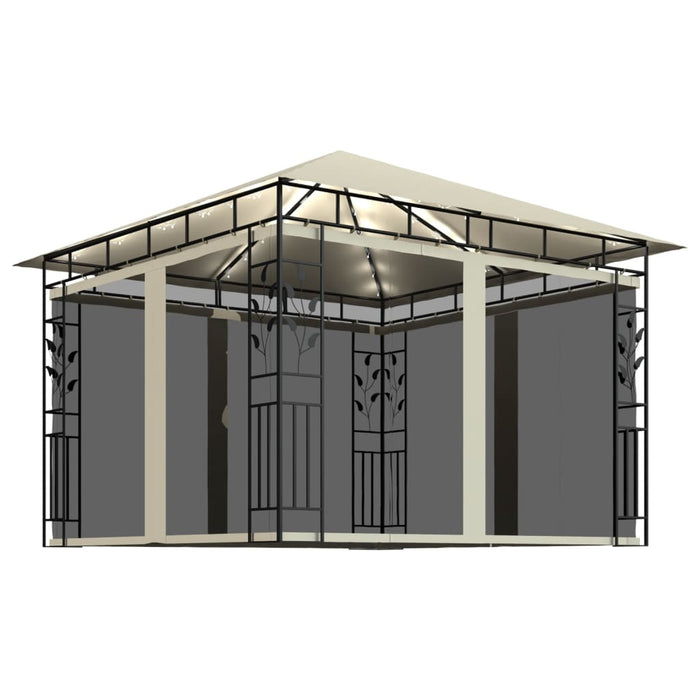 Paviljong med myggnett og LED-lysslynge 3x3x2,73 m kremhvit