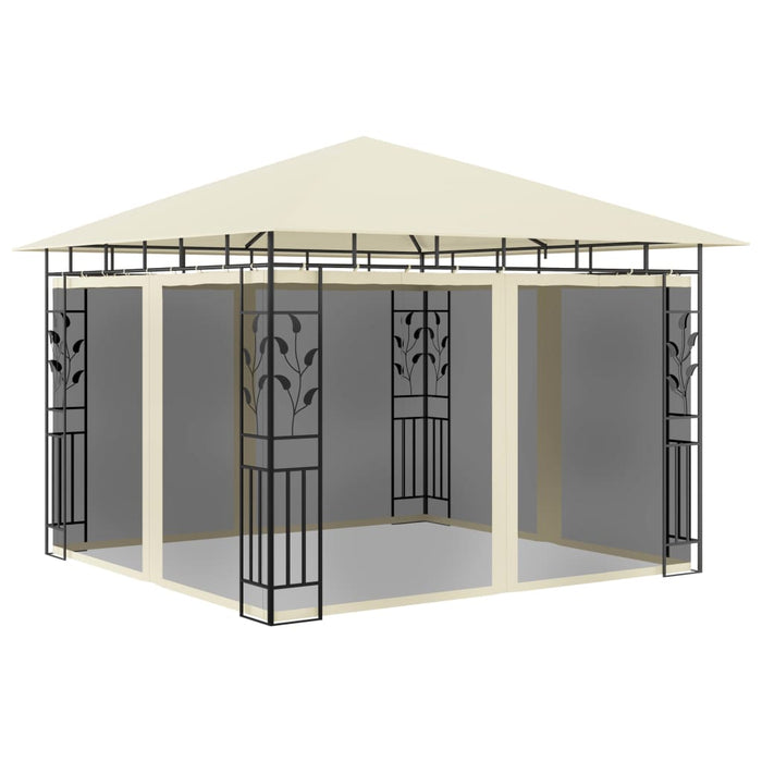 Paviljong med myggnett og LED-lysslynge 3x3x2,73 m kremhvit