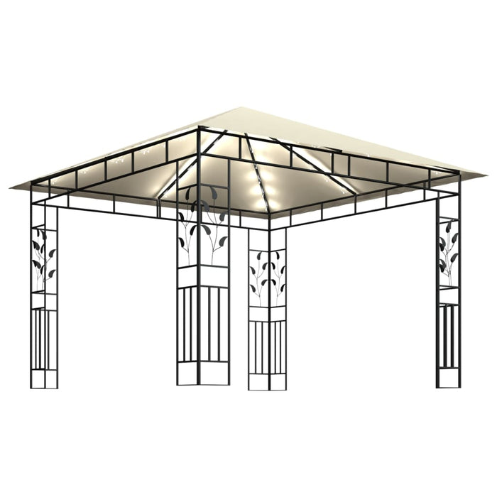 Paviljong med myggnett og LED-lysslynge 3x3x2,73 m kremhvit