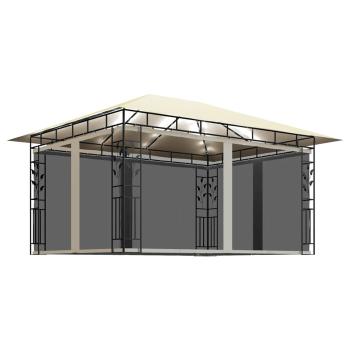 Paviljong med myggnett og LED-lysslynge 4x3x2,73 m kremhvit