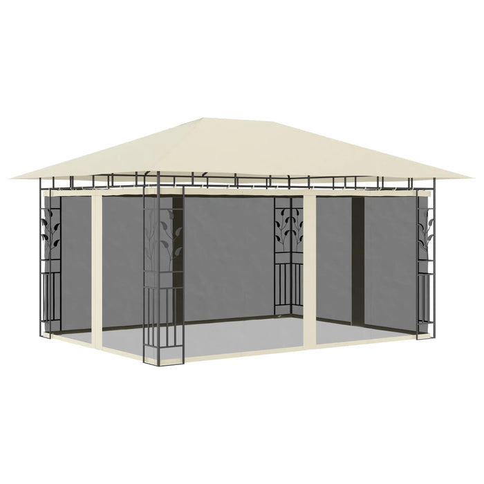 Paviljong med myggnett og LED-lysslynge 4x3x2,73 m kremhvit