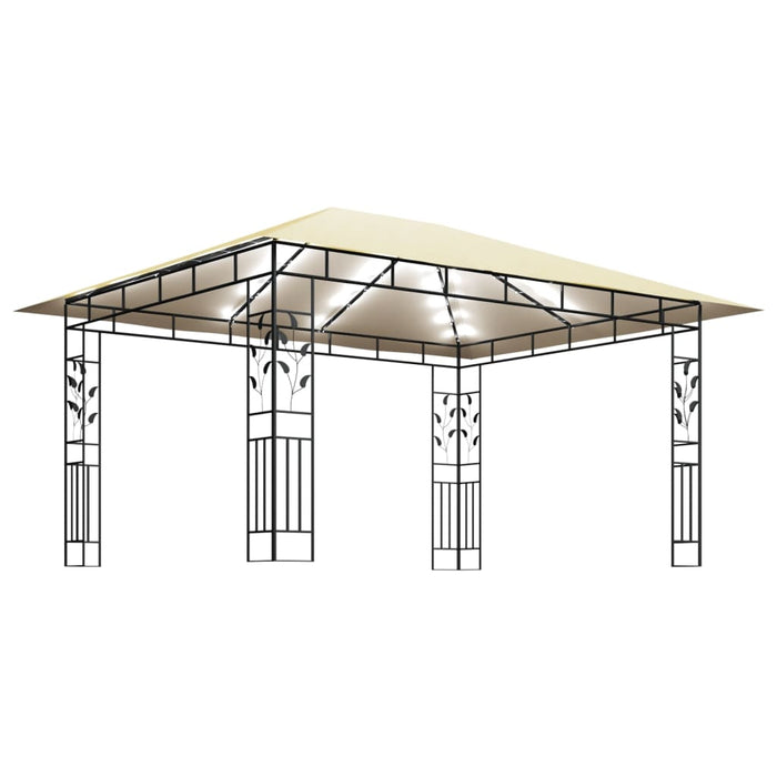 Paviljong med myggnett og LED-lysslynge 4x3x2,73 m kremhvit