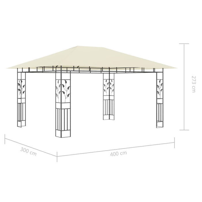 Paviljong med myggnett og LED-lysslynge 4x3x2,73 m kremhvit