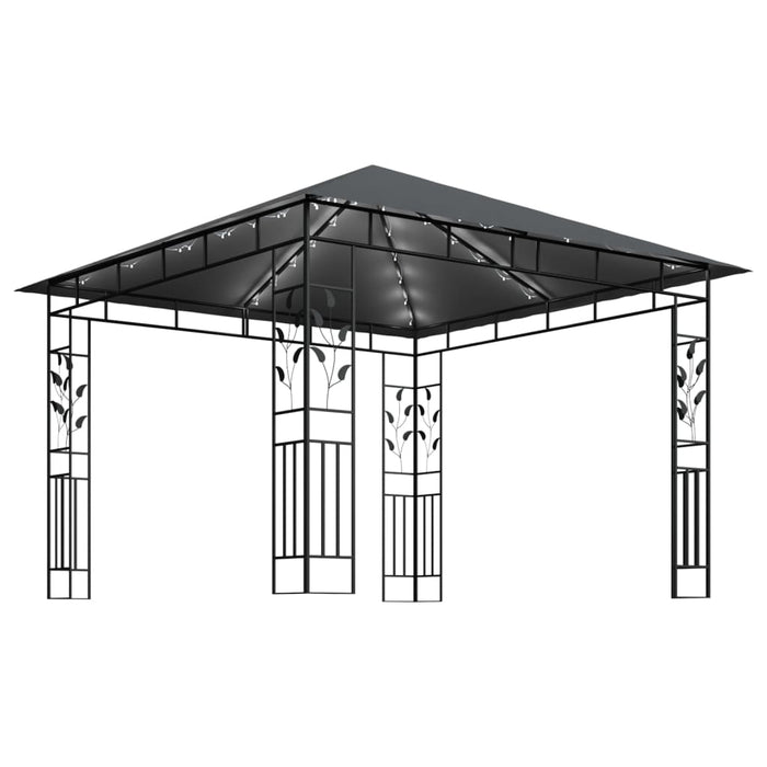 Paviljong med myggnett og LED-lysslynge 3x3x2,73 m antrasitt