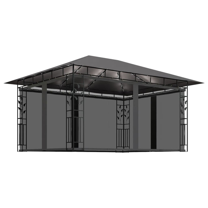 Paviljong med myggnett og LED-lysslynge 4x3x2,73 m antrasitt