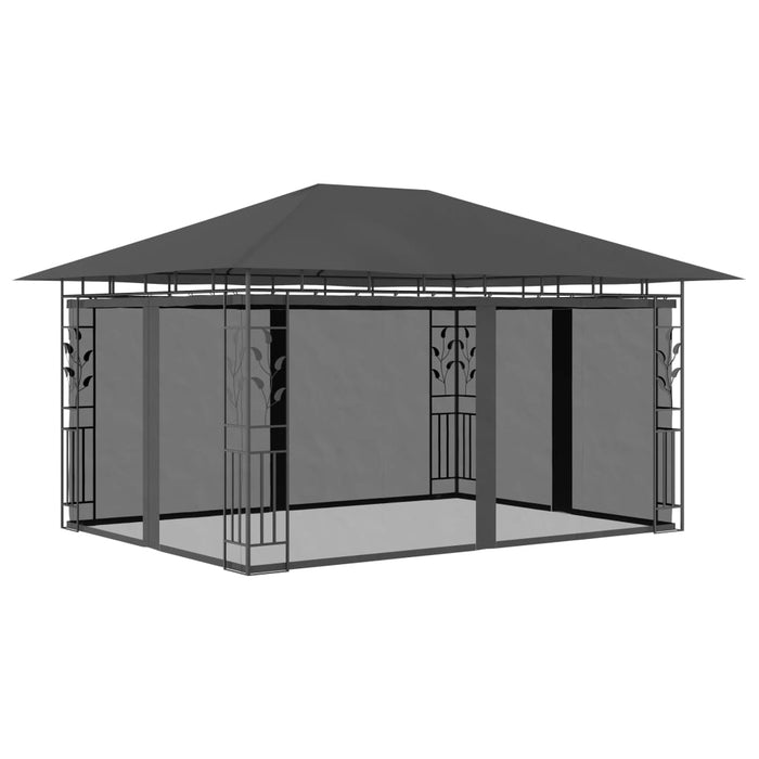 Paviljong med myggnett og LED-lysslynge 4x3x2,73 m antrasitt