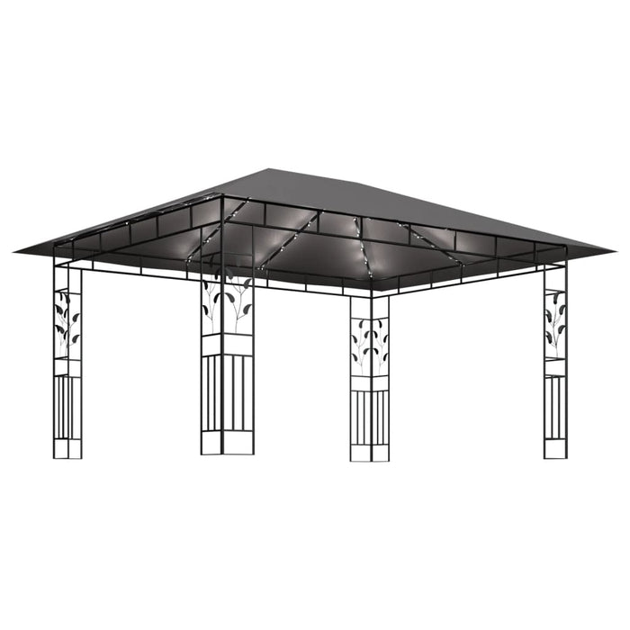 Paviljong med myggnett og LED-lysslynge 4x3x2,73 m antrasitt