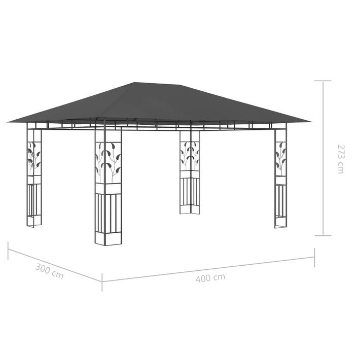 Paviljong med myggnett og LED-lysslynge 4x3x2,73 m antrasitt