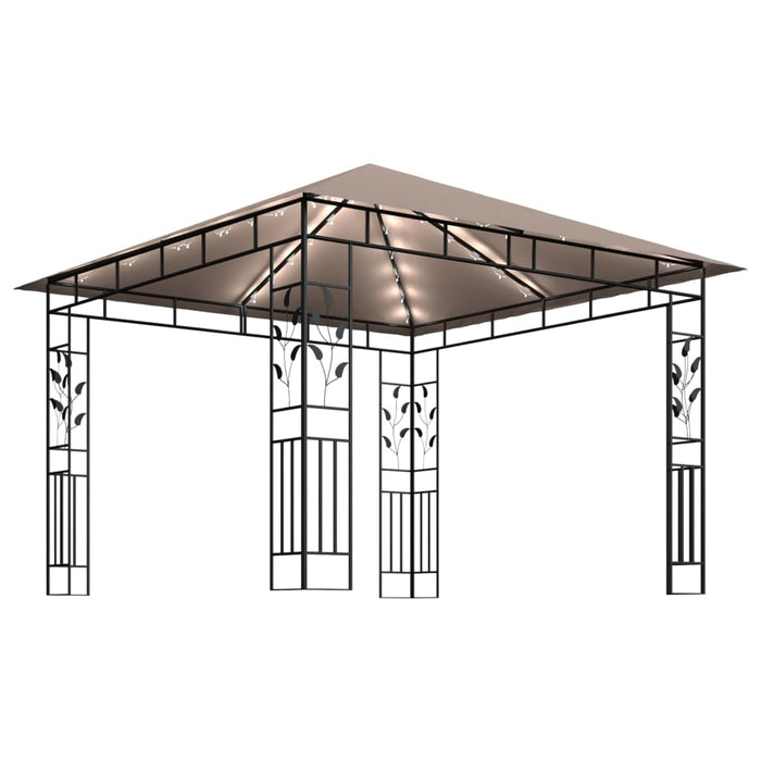 Paviljong med myggnett og LED-lysslynge 3x3x2,73 m gråbrun