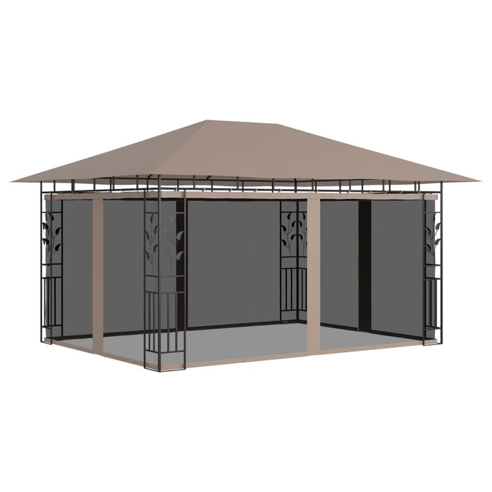 Paviljong med myggnett og LED-lysslynge 4x3x2,73 m gråbrun