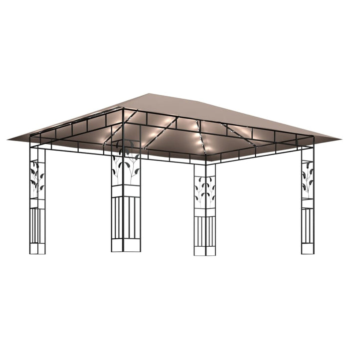 Paviljong med myggnett og LED-lysslynge 4x3x2,73 m gråbrun