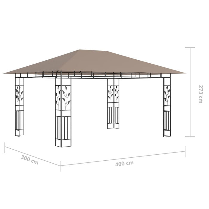 Paviljong med myggnett og LED-lysslynge 4x3x2,73 m gråbrun