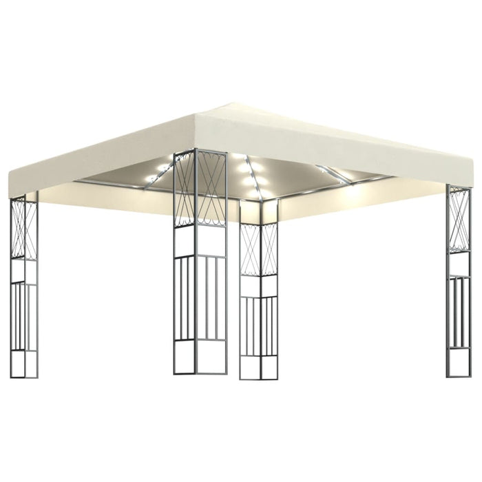 Paviljong med LED-lysslynge 3x3 m kremhvit stoff