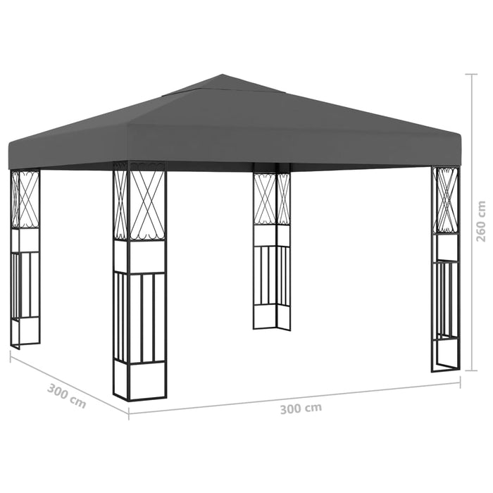 Paviljong med LED-lysslynge 3x3 m antrasitt stoff