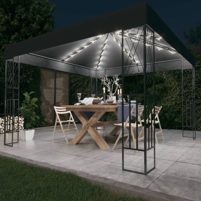 Paviljong med LED-lysslynge 3x3 m antrasitt stoff