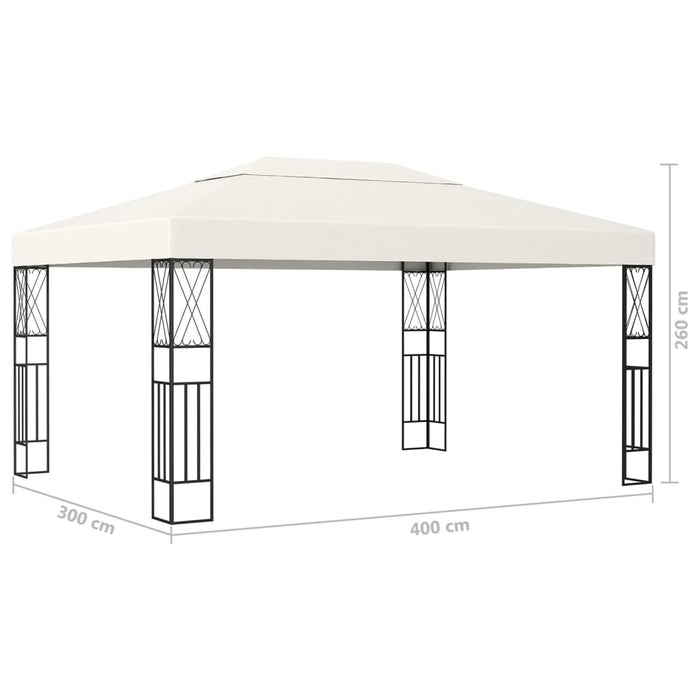 Paviljong med LED-lysslynge 3x4 m kremhvit stoff