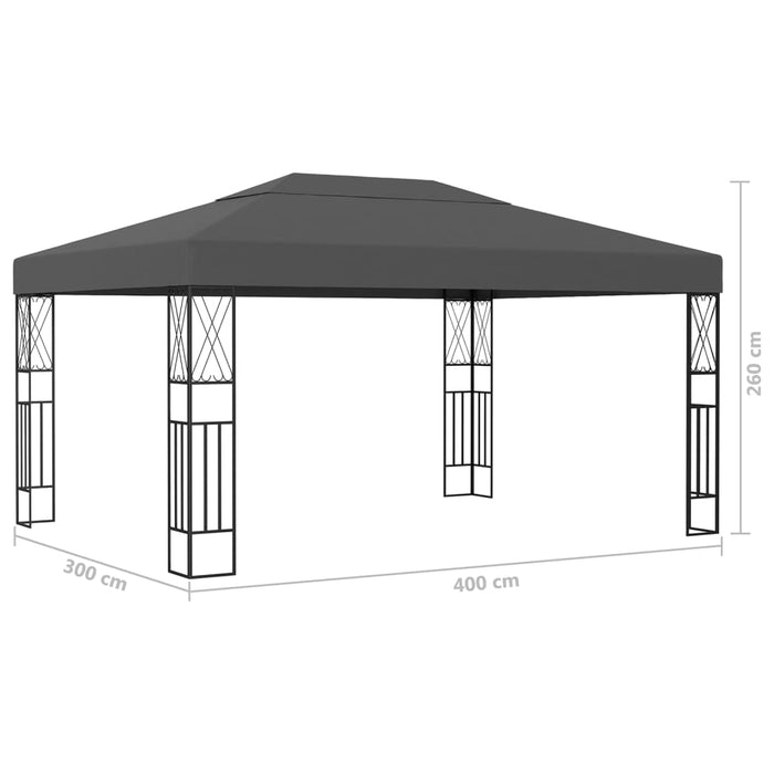 Paviljong med LED-lysslynge 3x4 m antrasitt stoff