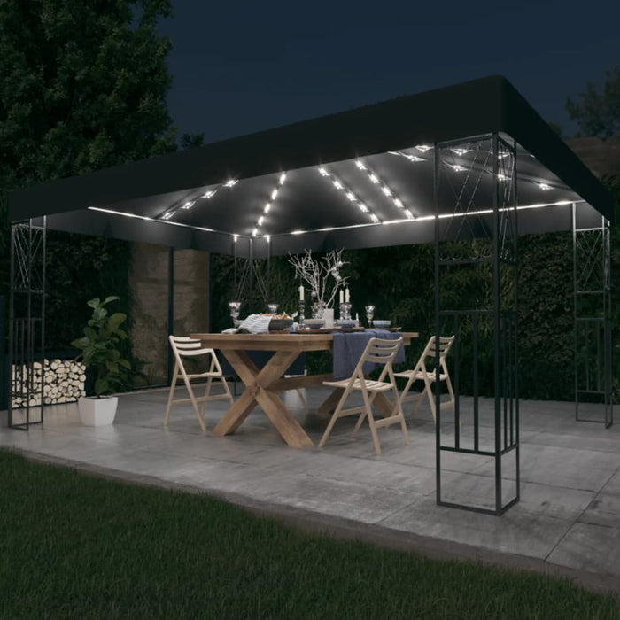 Paviljong med LED-lysslynge 3x4 m antrasitt stoff