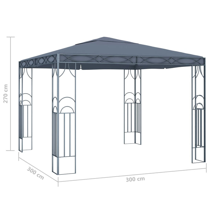 Paviljong med gardin og LED-strenglys 300x300 cm antrasitt