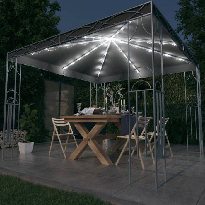 Paviljong med gardin og LED-strenglys 300x300 cm antrasitt