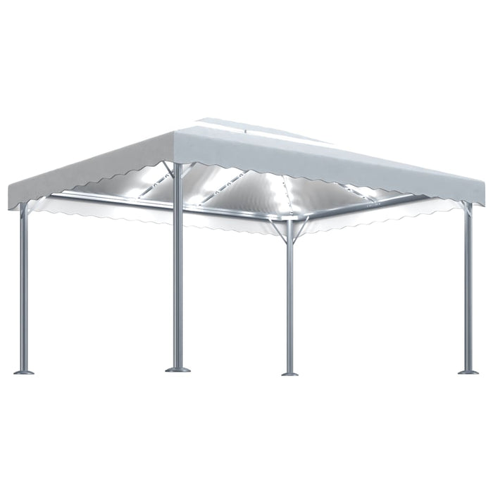 Paviljong med LED-strenglys 400x300 cm krem aluminium