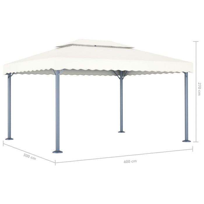 Paviljong med LED-strenglys 400x300 cm krem aluminium