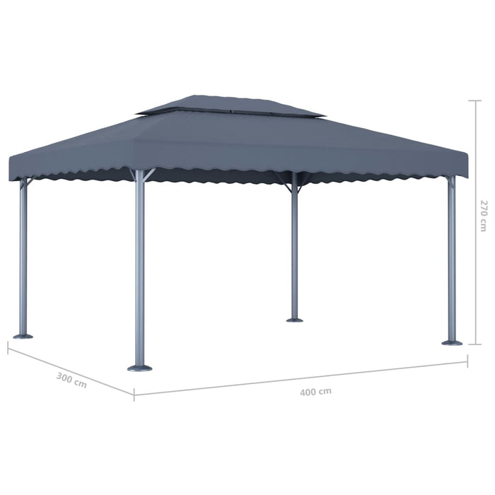 Paviljong og LED-strenglys 400x300 cm antrasitt aluminium