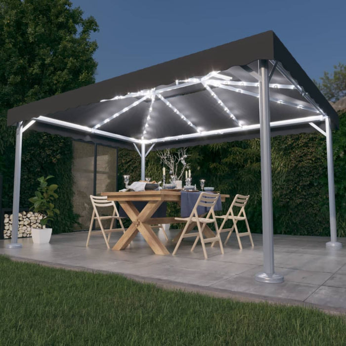 Paviljong og LED-strenglys 400x300 cm antrasitt aluminium