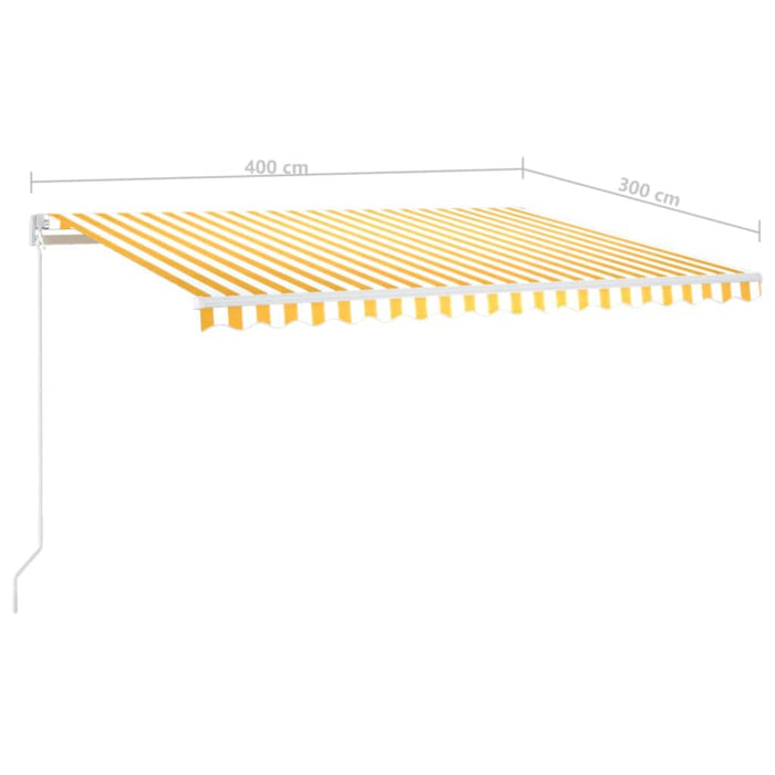 Manuell uttrekkbar markise med LED 400x300 cm gul og hvit