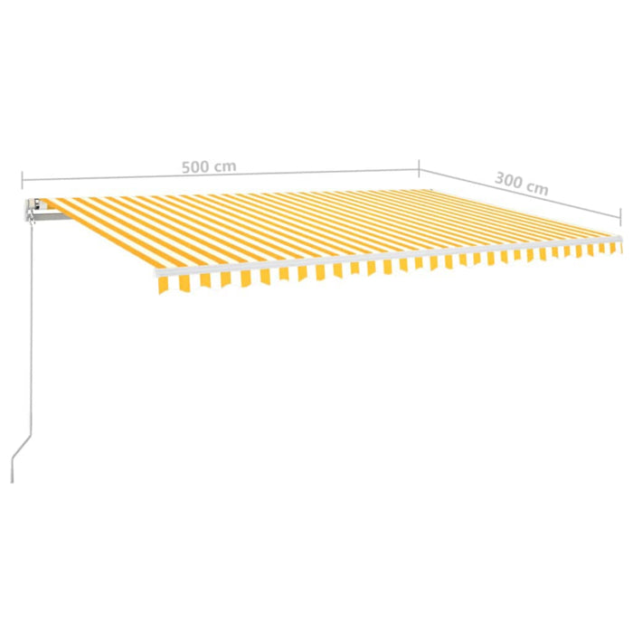 Manuell uttrekkbar markise med LED 500x300 cm gul og hvit