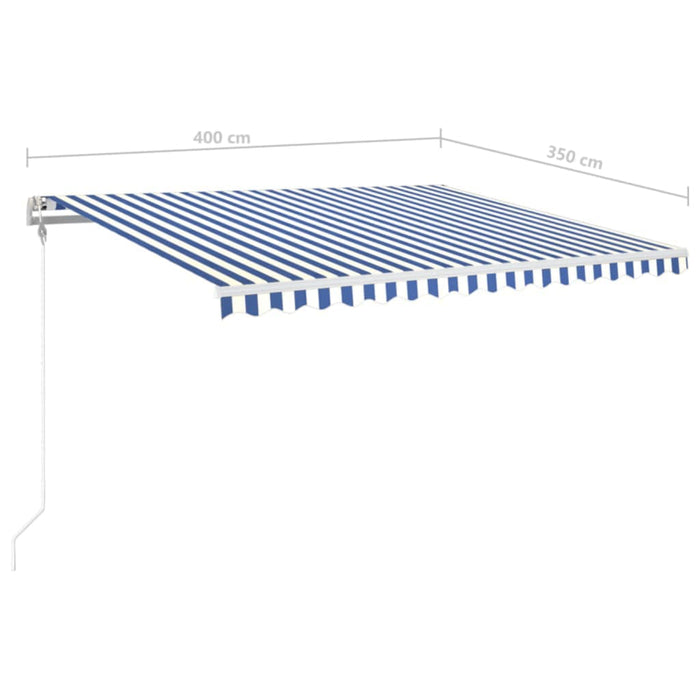 Automatisk markise med vindsensor og LED 400x350 cm blå og hvit