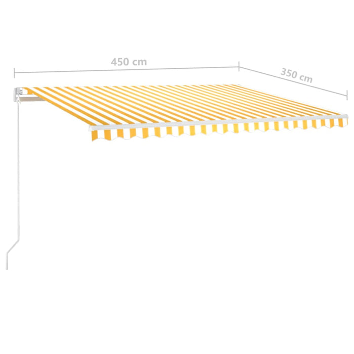 Manuell uttrekkbar markise med LED 450x350 cm gul og hvit