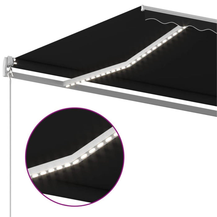 Manuell uttrekkbar markise med LED 600x350 cm antrasitt